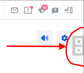 Виджет при наведении: две кнопки — закрыть и показать окно